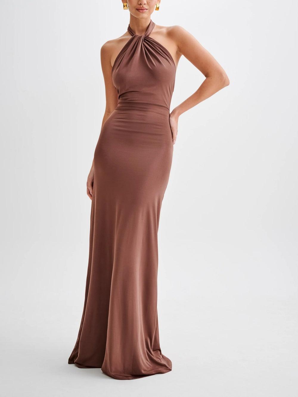 FITTED HALTER MAXI DRESS