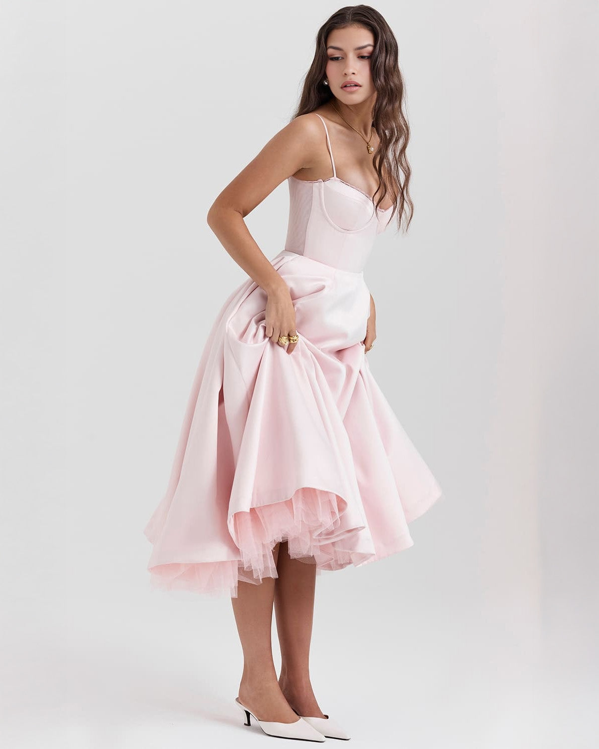 VESTIDO MIDI SATÉN TUL