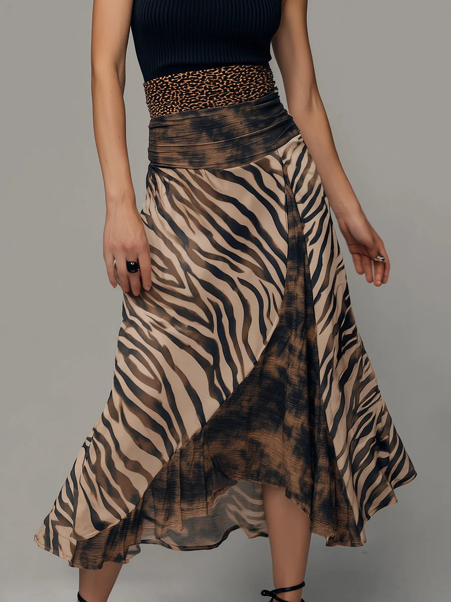 SLEEVELESS ZEBRA PATCHWORK MIDI DRESS