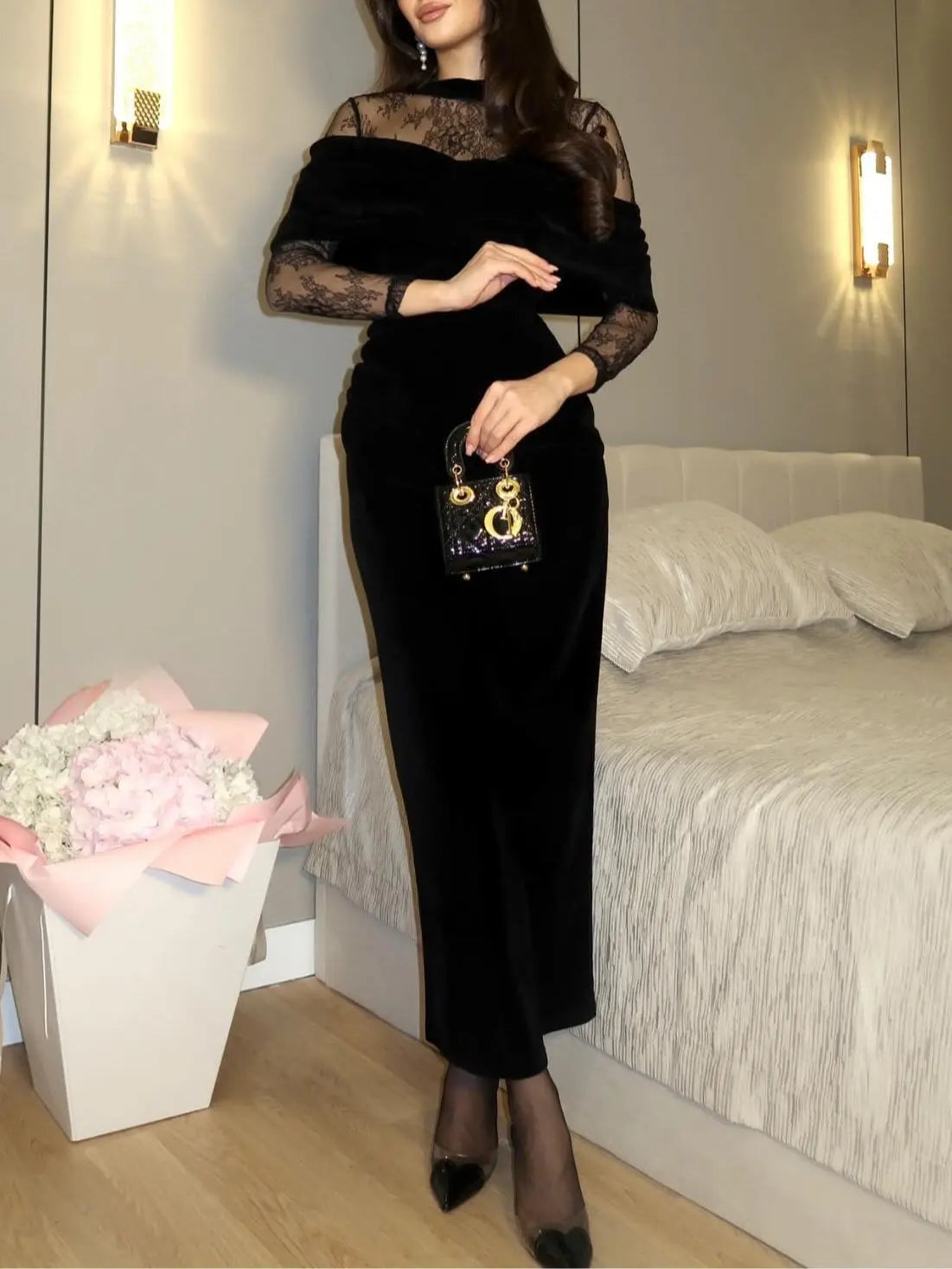 VESTIDO MAXI DE TERCIOPELO NEGRO