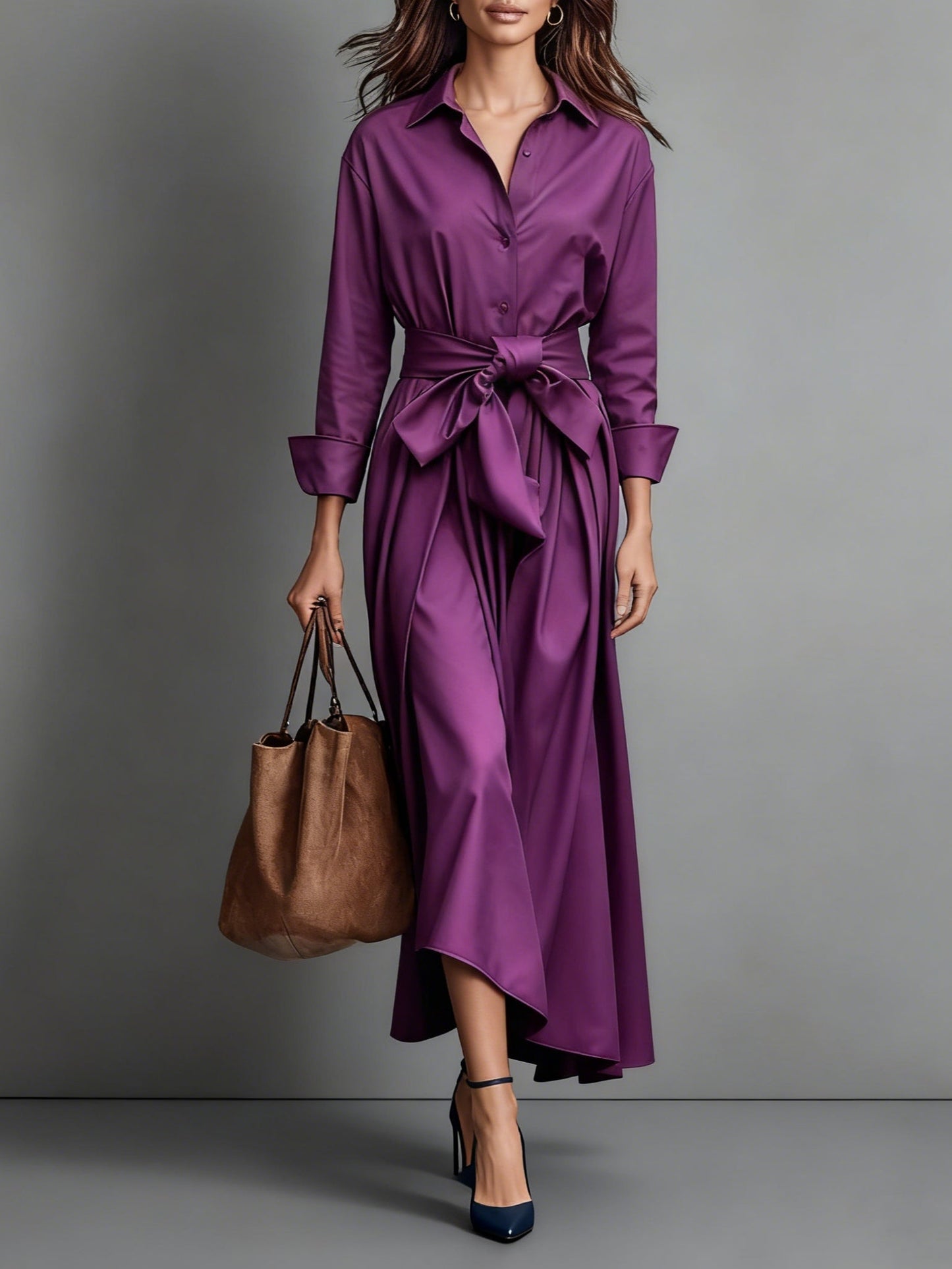 MINIMALISTISCHES MAXI-HEMDKLEID MIT TAILLENGÜRTEL