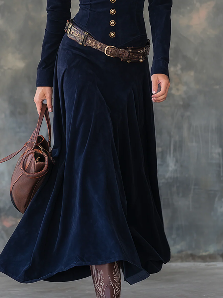 SUEDE MAXI DRESS WITH BUTTON-DOWN FRONT