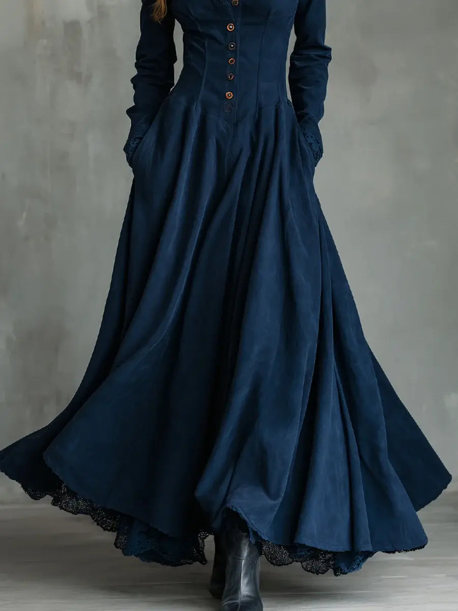 VESTIDO GÓTICO AZUL OSCURO CON ENCAJE