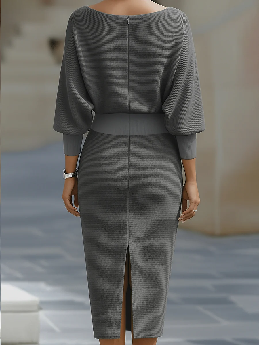 DRAPED BATWING SLEEVE MIDI DRESS