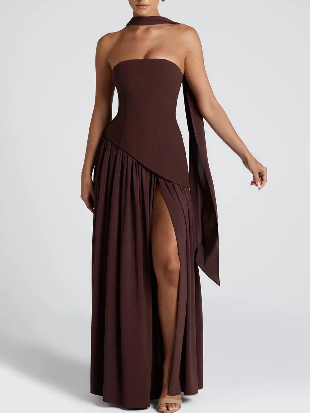 STRAPLESS MAXI DRESS WITH TIE SLIT