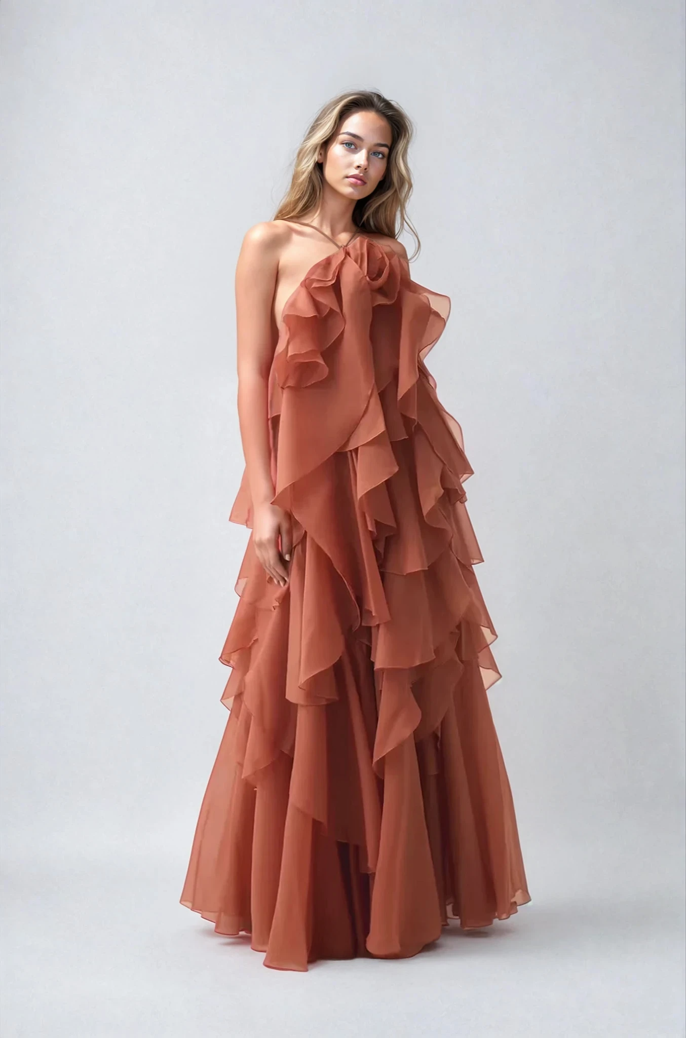 tiered halter maxi dress WITH LAYERED RUFFLES AND FLOWING SILHOUETTE FOR WEDDINGS & SPECIAL EVENTS – Loopy Wear WOMENSize informationDressS Girl Size:8 JJs House Bridesmaid/Evening Dress teal green polka dot dress