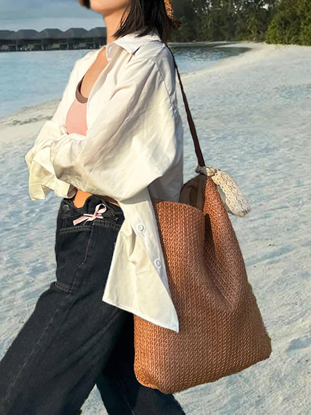 STROHTASCHE, EINSEITIG TRAGBAR