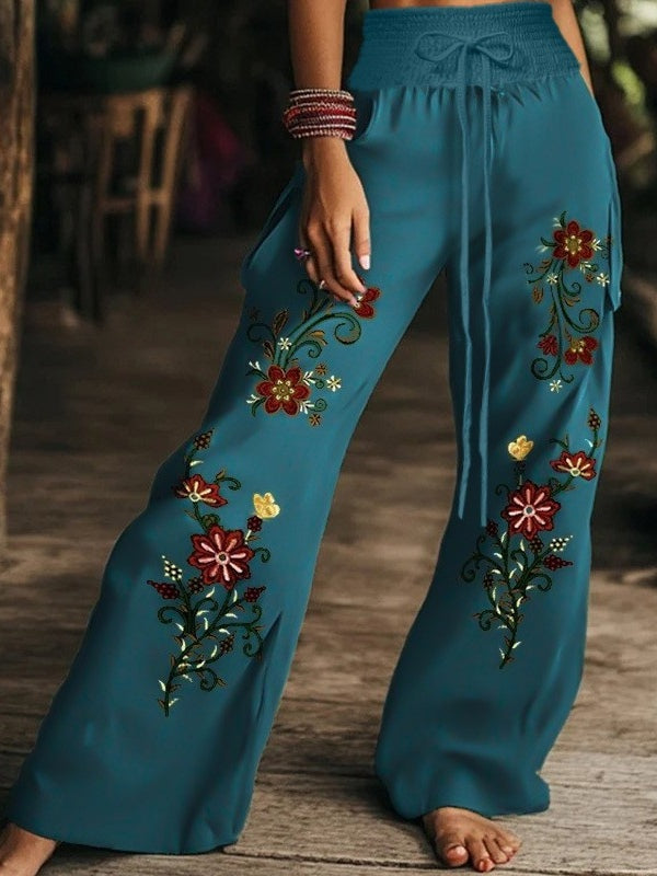 PANTALÓN FLORAL CINTURA ALTA PIERNA RECTA