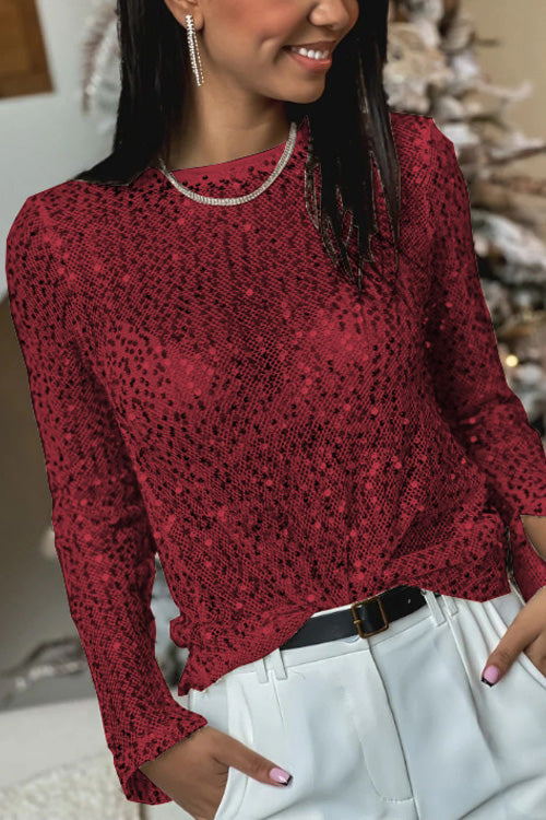 PAILLETTENBLUSE, LANGÄRMLIG, RUNDHALSAUSSCHNITT