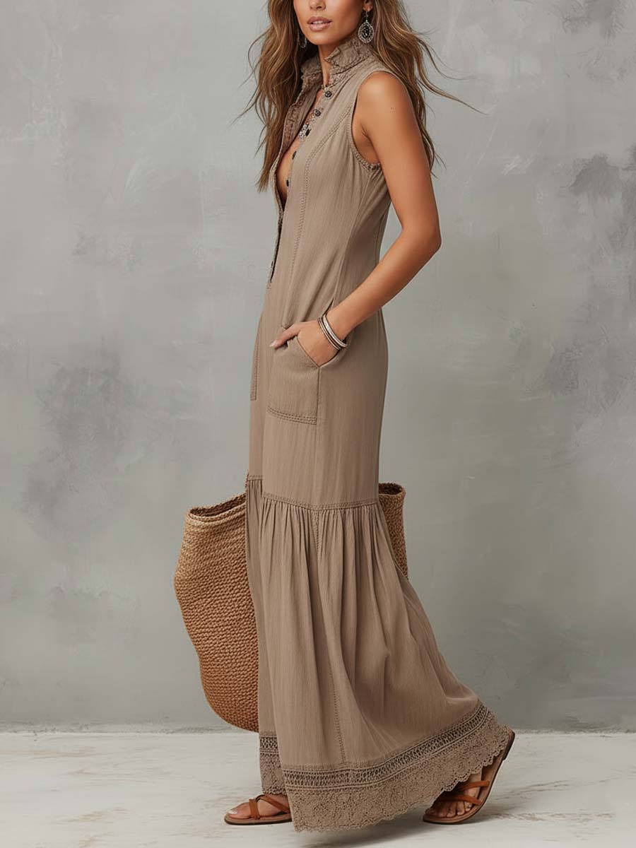 SLEEVELESS COTTON MAXI DRESS