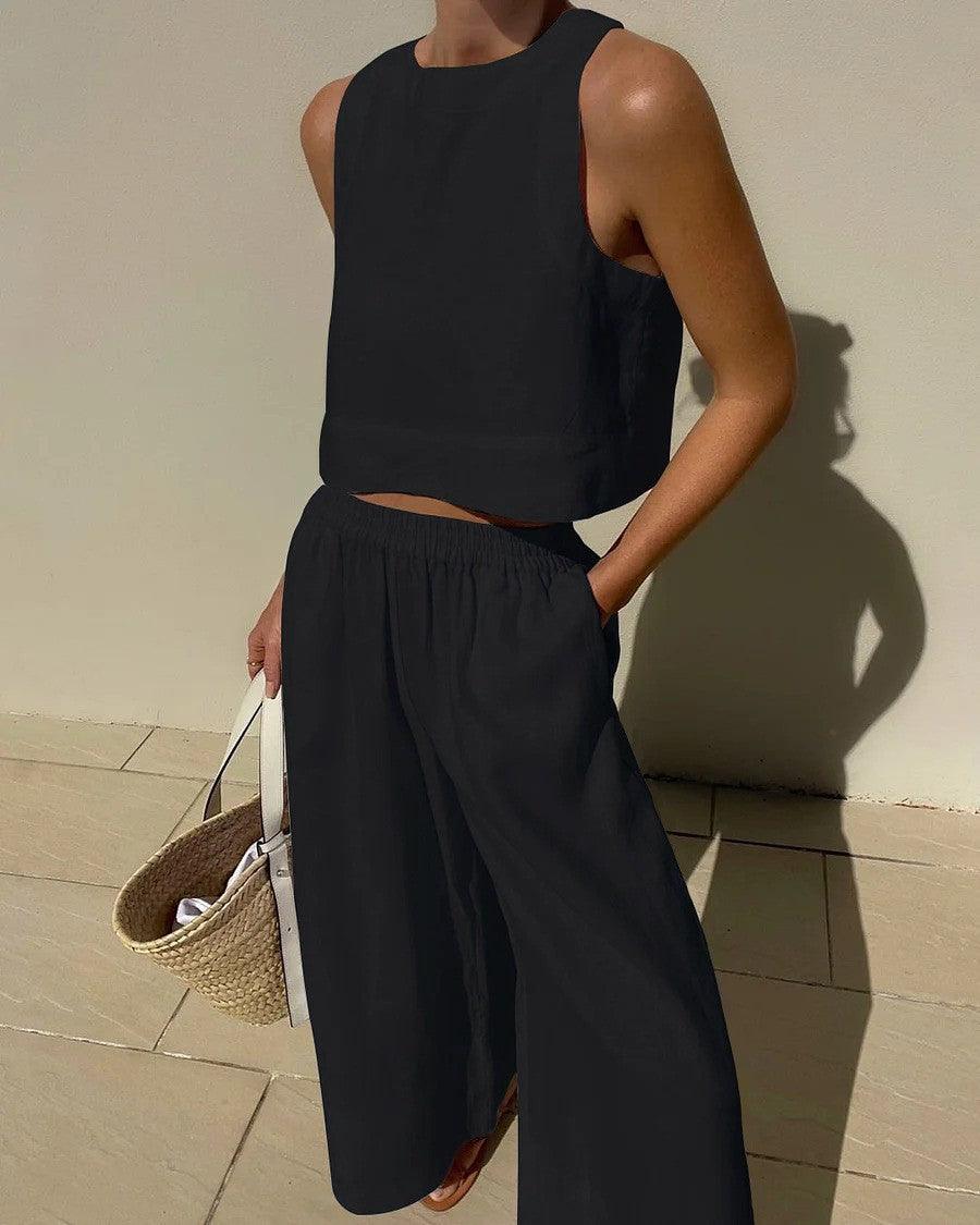 TWO-PIECE PLAIN SLEEVELESS SET