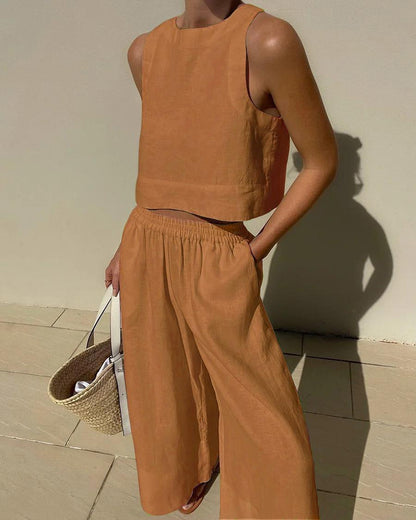 TWO-PIECE PLAIN SLEEVELESS SET