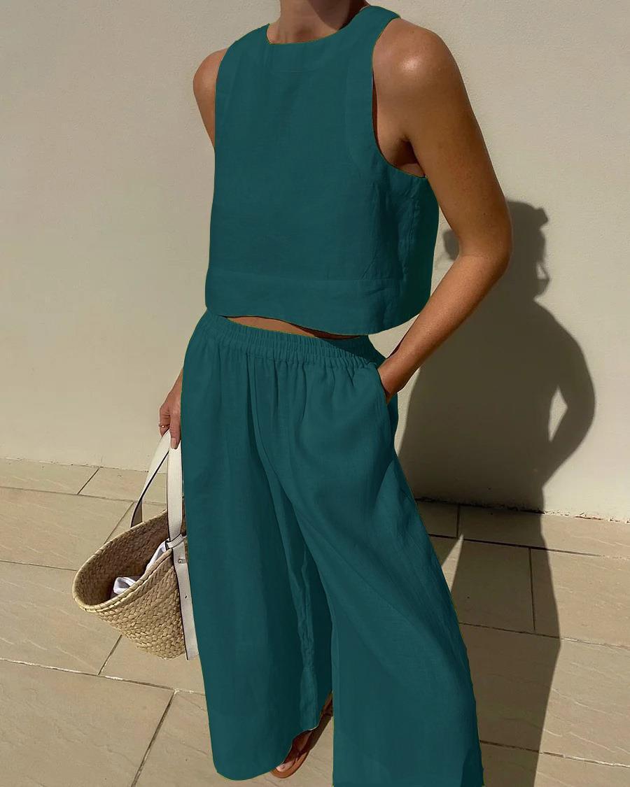 TWO-PIECE PLAIN SLEEVELESS SET