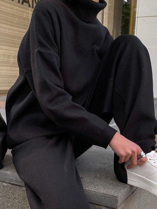 LOOSE CASUAL PLAIN KNIT SET