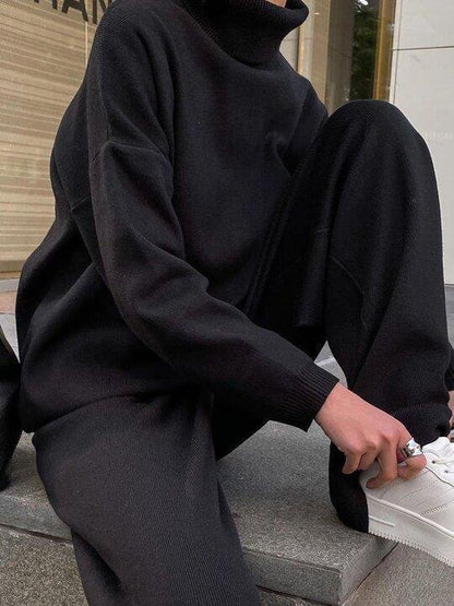 LOOSE CASUAL PLAIN KNIT SET