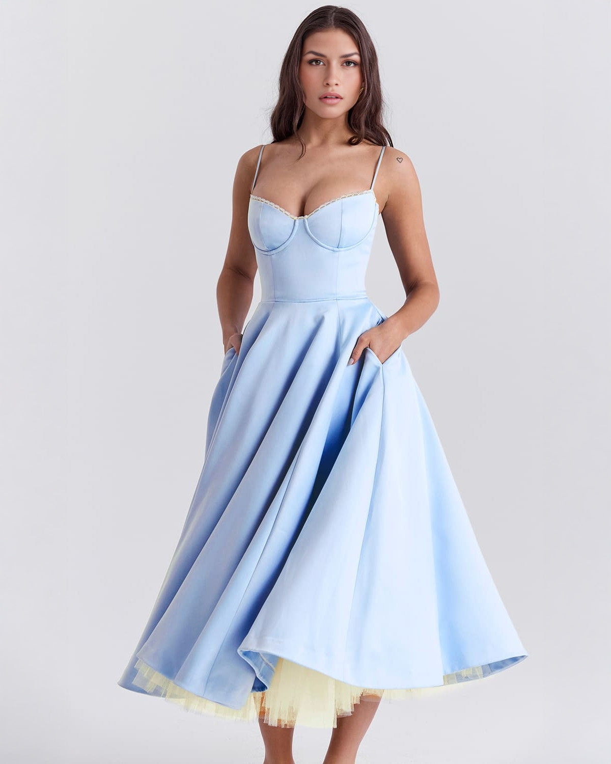 satin tulle midi dress SATIN + TULLE MIDI DRESS