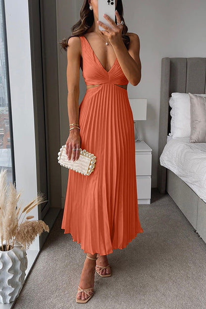 VESTIDO MIDI PLISADO CUELLO V