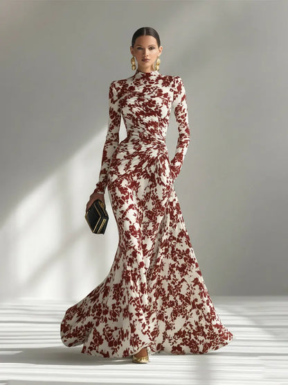 FLORAL MAXI DRESS WITH HIGH NECK AND LONG SLEEVES