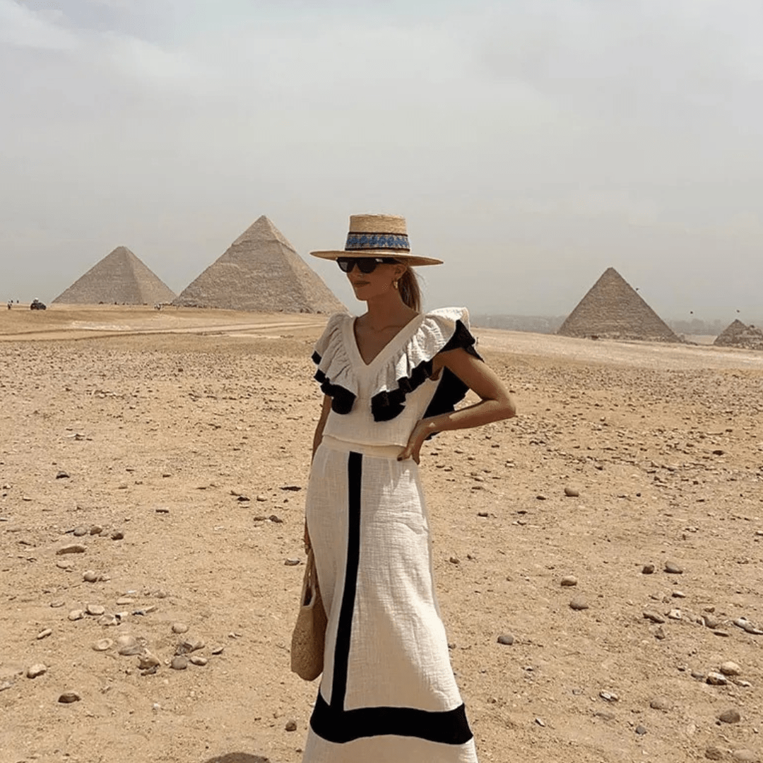 CONJUNTO BLUSA VOLANES Y FALDA LARGA