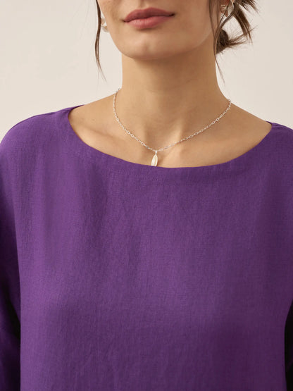 LINEN MIDI DRESS WITH THREE-QUARTER SLEEVE CUT