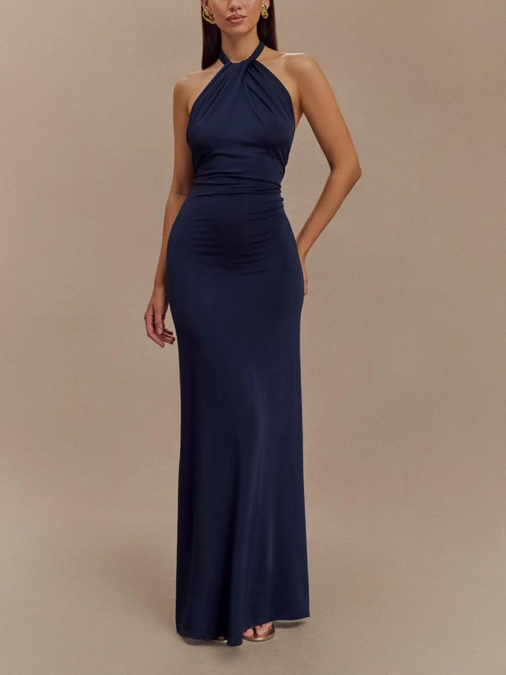 FITTED HALTER MAXI DRESS