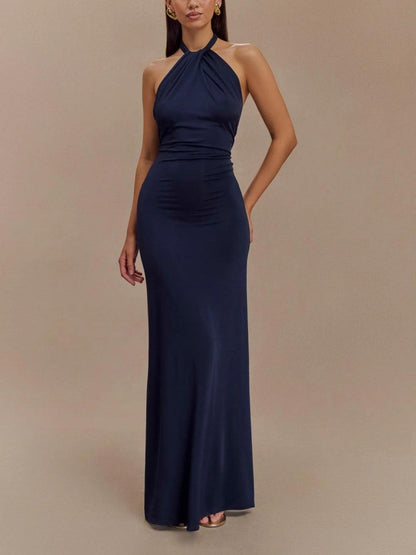 FITTED HALTER MAXI DRESS