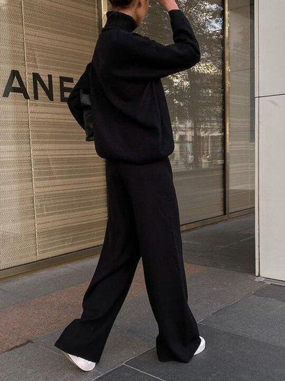 LOOSE CASUAL PLAIN KNIT SET