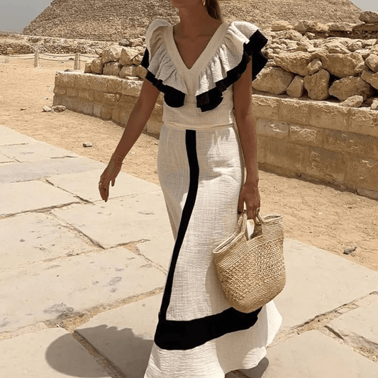 CONJUNTO BLUSA VOLANES Y FALDA LARGA