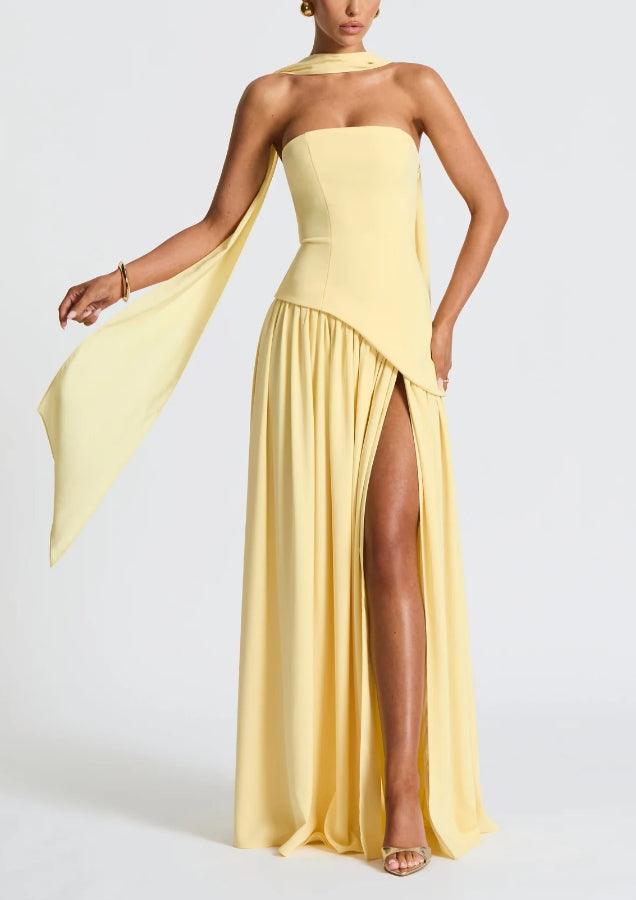 STRAPLESS MAXI DRESS WITH TIE SLIT