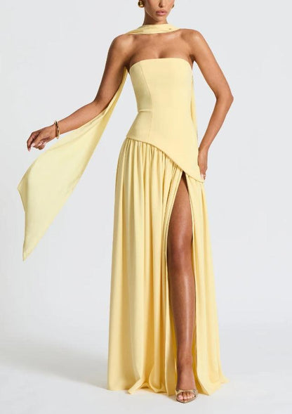 STRAPLESS MAXI DRESS WITH TIE SLIT