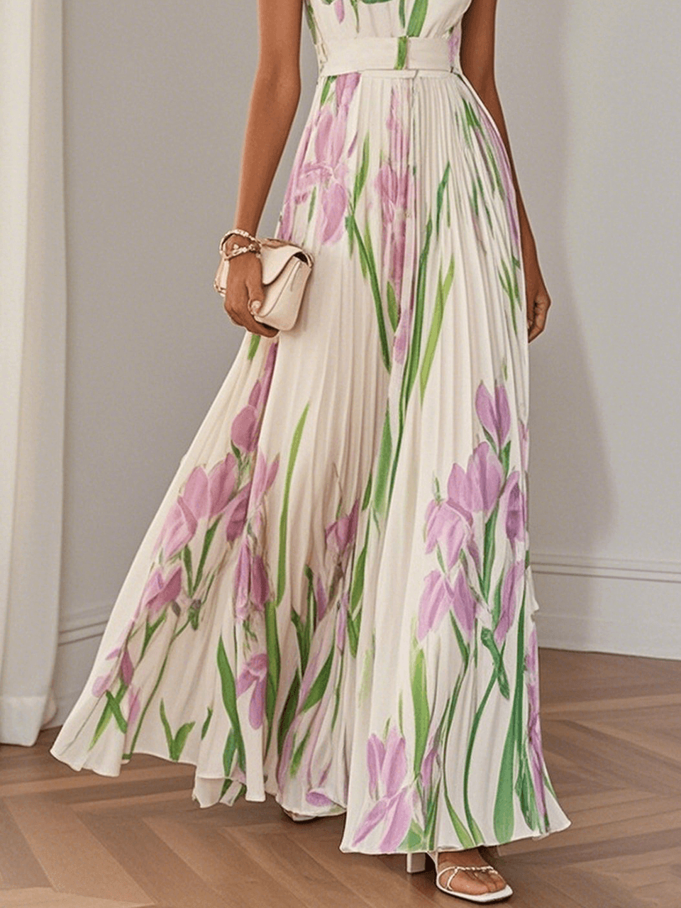 pink and green pleated dress Women's Pleated Petal Maxi Dress, Green