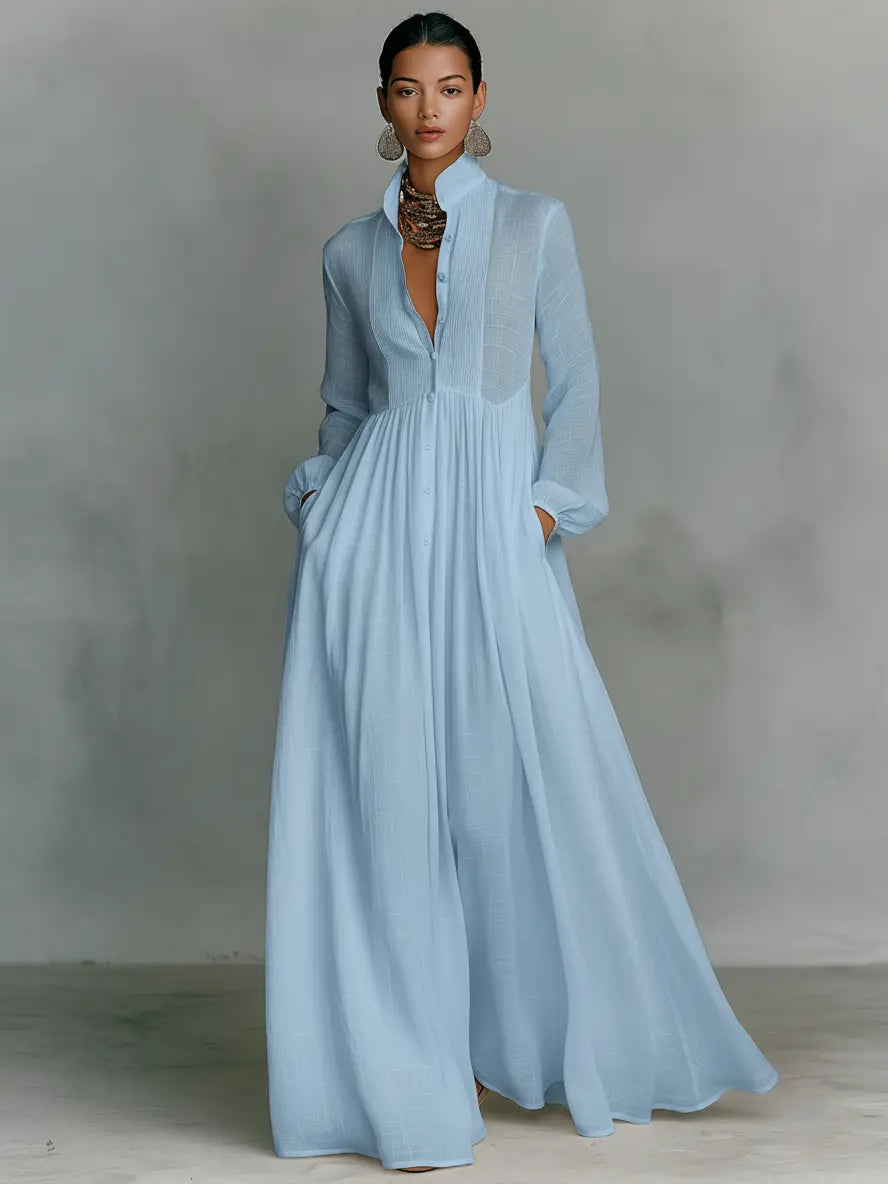 VESTIDO MAXI MINIMALISTA CUELLO MAO