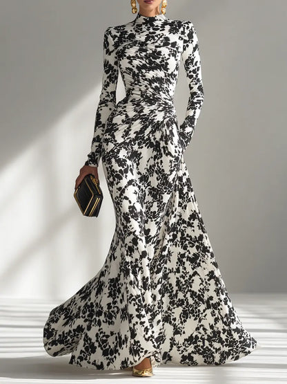 FLORAL MAXI DRESS WITH HIGH NECK AND LONG SLEEVES