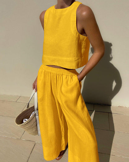 TWO-PIECE PLAIN SLEEVELESS SET