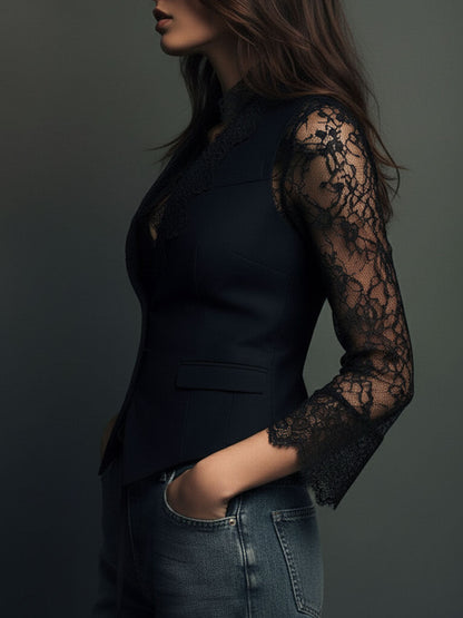 BLAZER MIT SPITZENÄRMELN