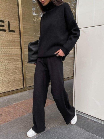 LOOSE CASUAL PLAIN KNIT SET