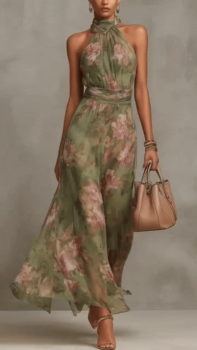 VESTIDO MAXI HALTER FLORAL