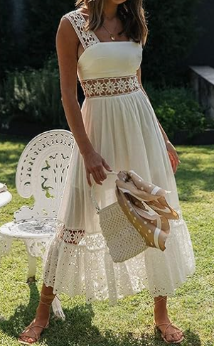 MIDI DRESS WITH CUTWORK TRIM