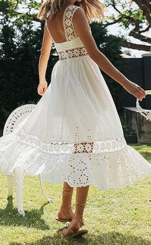 MIDI DRESS WITH CUTWORK TRIM