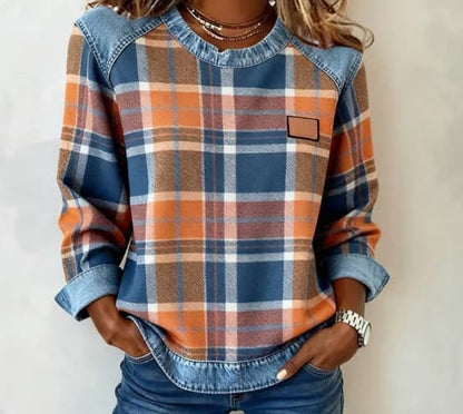 SCOTCH | Patchwork plaid sweatshirt with round neck