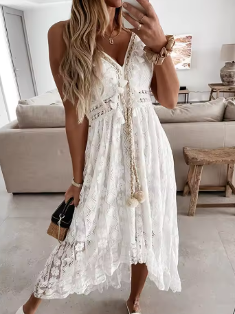 VESTIDO MIDI CALADO CON GUARDA