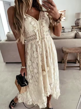 VESTIDO MIDI CALADO CON GUARDA