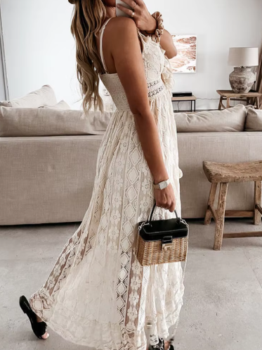 VESTIDO MIDI CALADO CON GUARDA