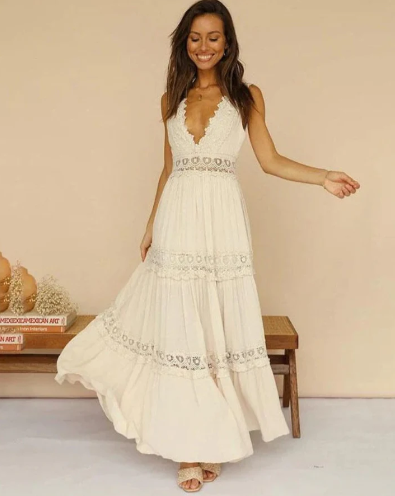 VESTIDO MAXI BLANCO ESCOTE EN V