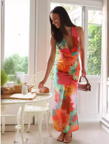 VESTIDO LARGO FLORAL ESPALDA DESCUBIERTA