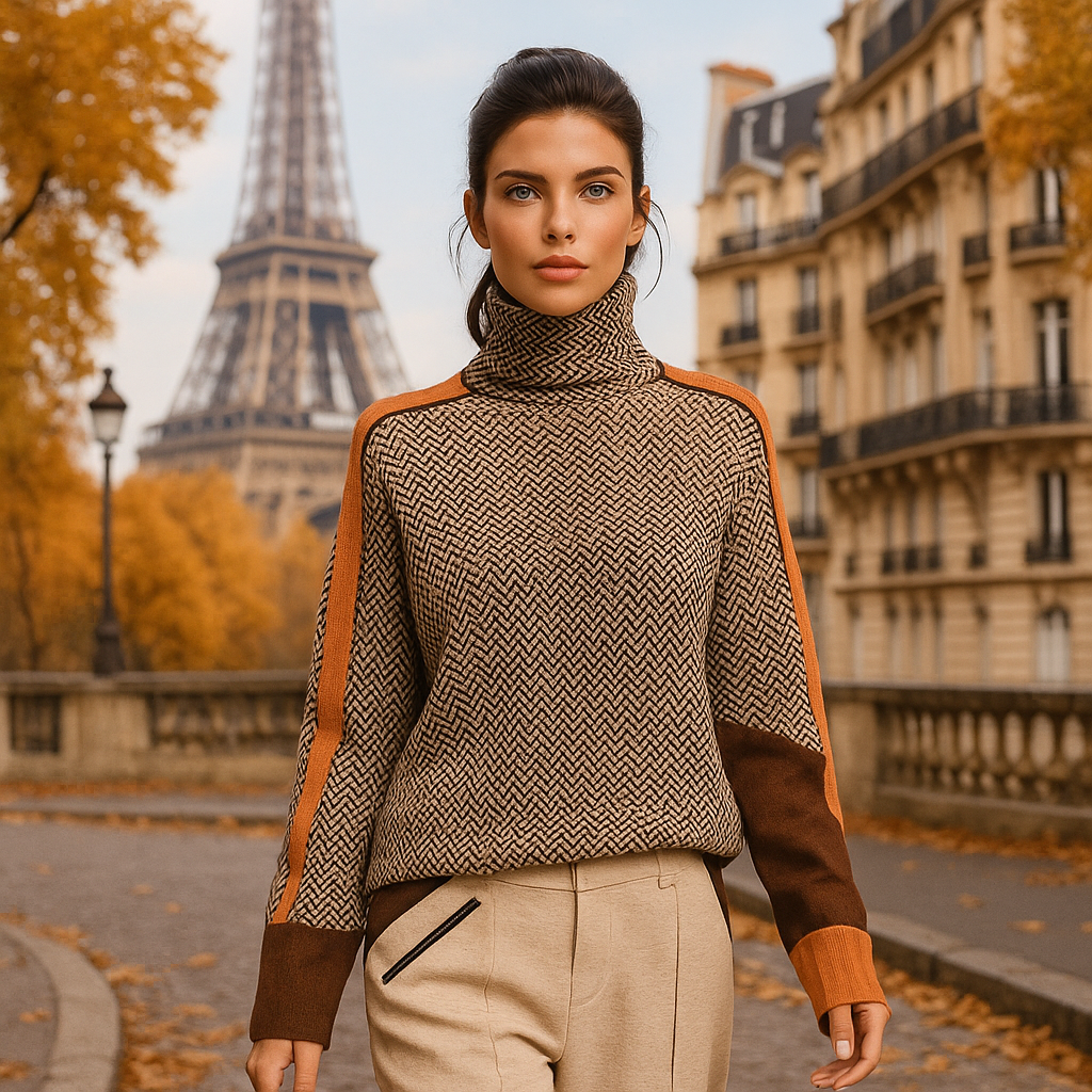 ELEGANT STRIPED HIGH NECK SWEATER