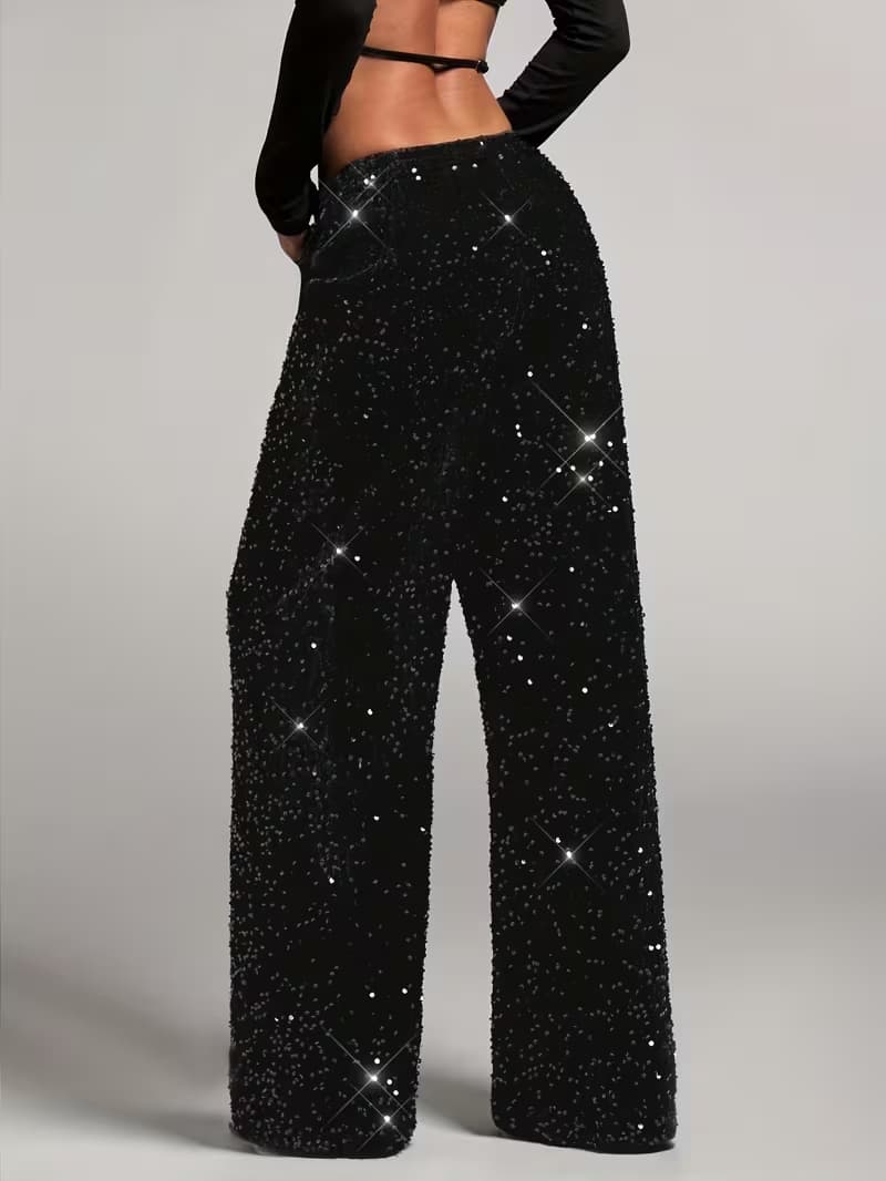 PANTALÓN PALAZZO LENTEJUELAS CINTURA ALTA
