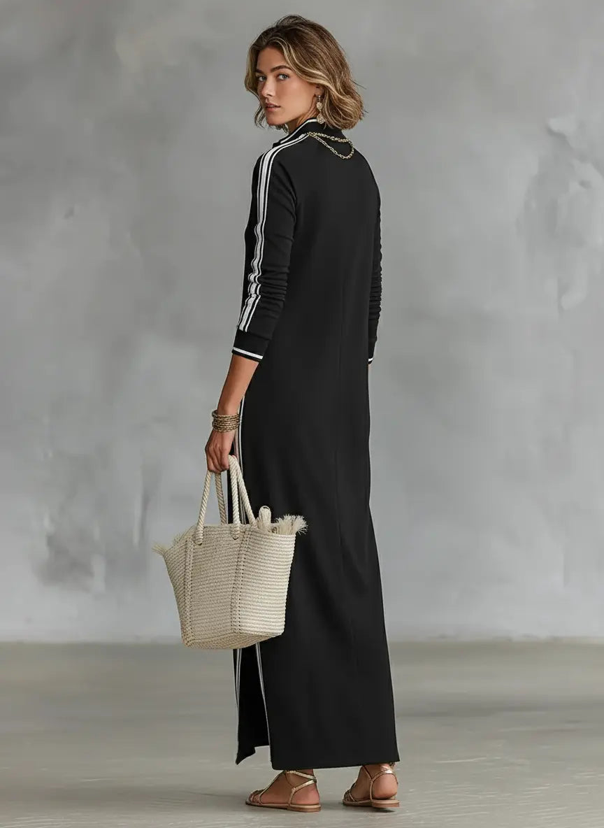 MAXI DRESS, SWEATSHIRT, BUTTON-DOWN COLLAR, WHITE TRIM