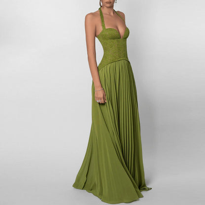 CORSET STRAP PLEATED MAXI DRESS
