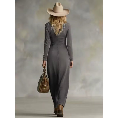 VESTIDO MAXI DENIM ESCOTE V ASIMÉTRICO